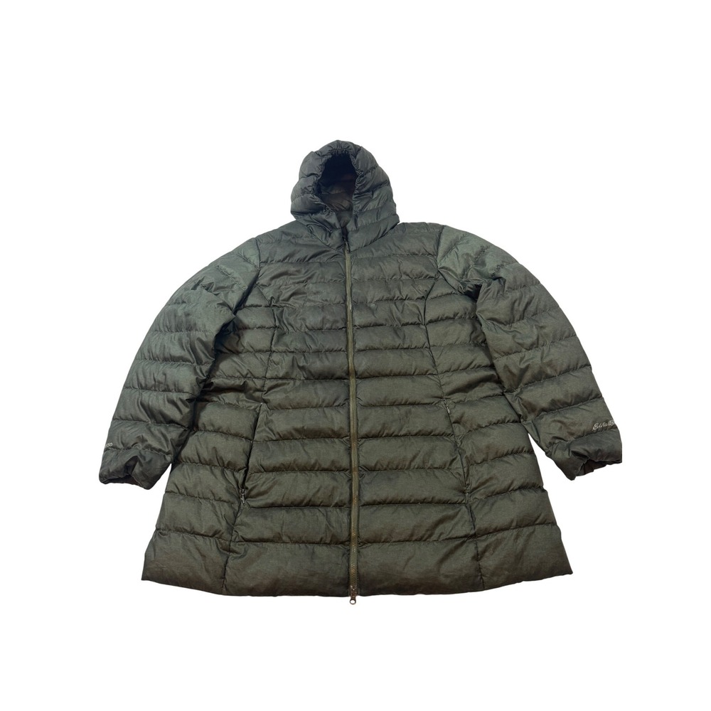 Eddie Bauer Puffer‎ Parka Women 2XL Olive Green Down Insulated Hooded Jacket